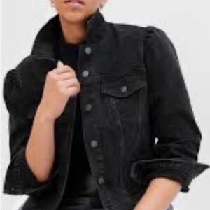 GAP Puff Sleeve Denim Jacket in Washed Black